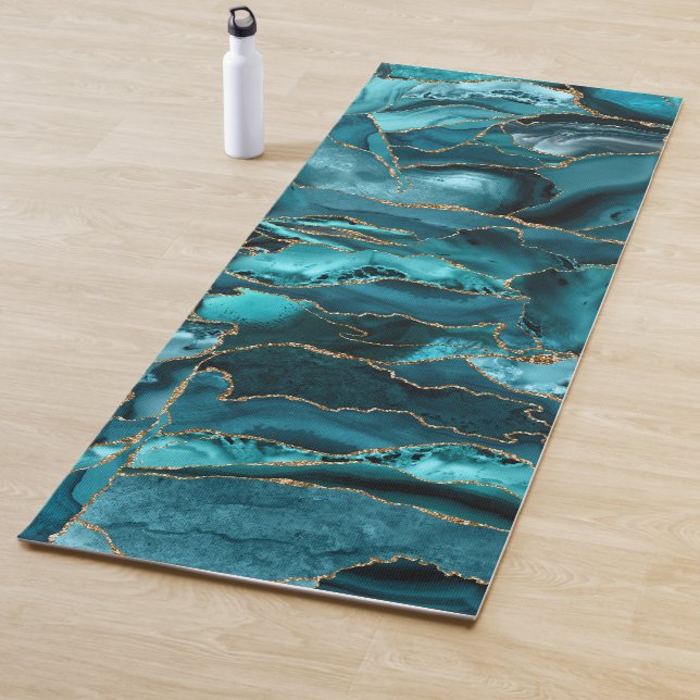 Blue and Gold Glitter Agate Abstract Yoga Mat (In Situ)