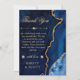 Blue and Gold Glitter Agate and marble Wedding Thank You Card