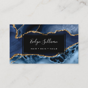 blue and gold glitter agate business card