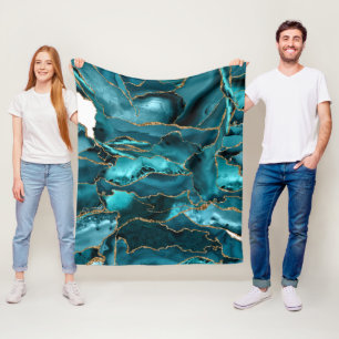 Blue and Gold Glitter Agate Fleece Blanket
