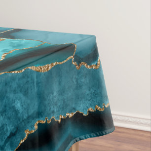 Blue and gold glitter agate tablecloth