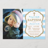 Blue and Gold Glitter Baptism Invitation