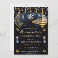 Blue and Gold Glitter Baubles Quinceanera