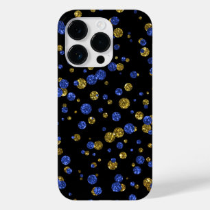 Blue and Gold Glitter Confetti on Black Phone Case