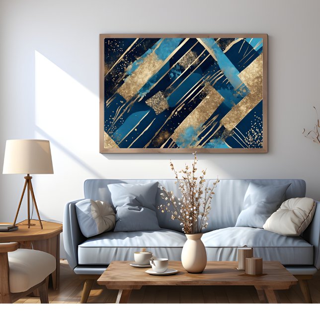 Blue And Gold Glitter Elegant Modern Art Poster (Blue And Gold Glitter Elegant Modern Art Poster)