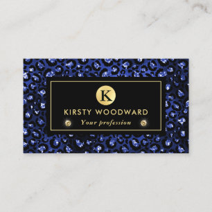 Blue and Gold Glitter Glam Leopard Spots Pattern Business Card