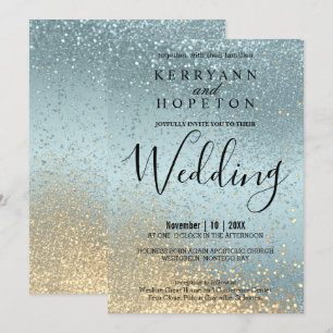 Blue and Gold Glitter Invitation