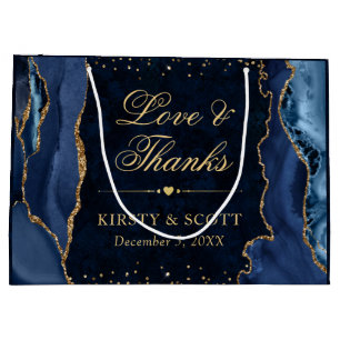 Blue and Gold Glitter Marble Agate Wedding Large Gift Bag
