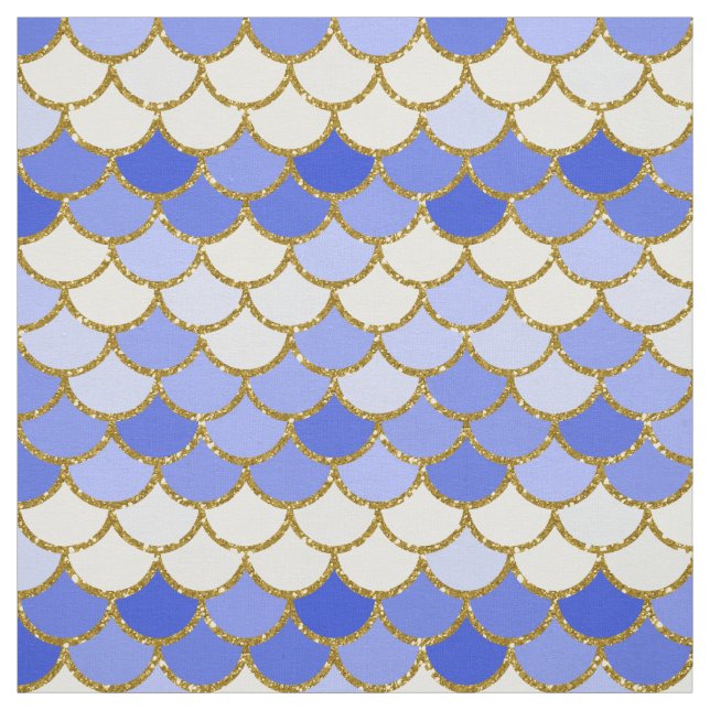 Blue and Gold Glitter Mermaid Scales Fabric (Swatch)