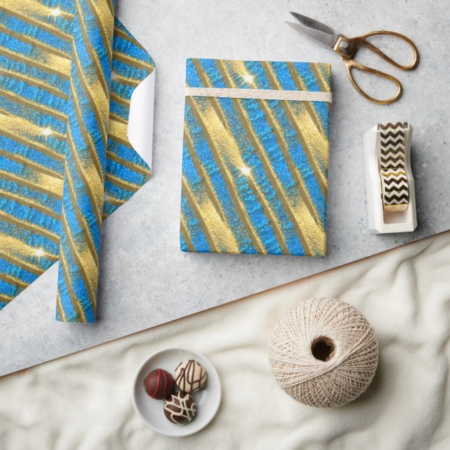 Blue and Gold Glitter Pattern Wrapping Paper (Crafts)
