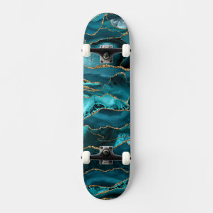 Blue and gold glitter skateboard