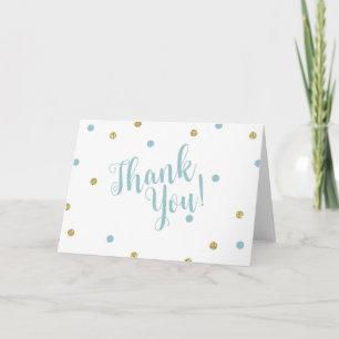 Blue and Gold Glitter Thank You Cards