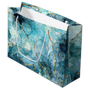 Blue and gold glittery marble large gift bag