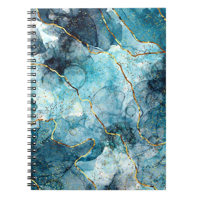 Blue and gold glittery marble  notebook (Front)
