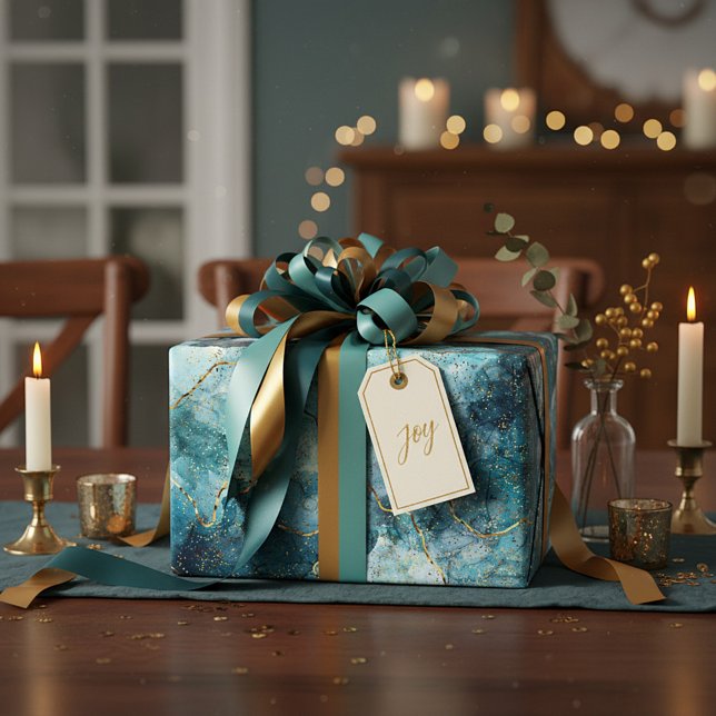 Blue and gold glittery marble  wrapping paper (Creator Uploaded)