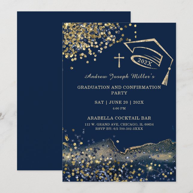 Blue and Gold Graduation and Confirmation Template (Front/Back)