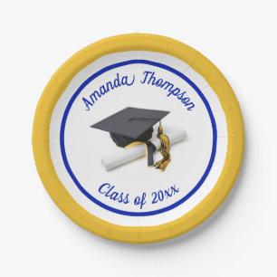 Blue and Gold Graduation Cap and Tassel   Custom Paper Plate