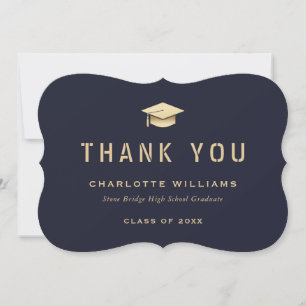 Blue and Gold Graduation Cap Modern Thank You Card