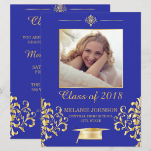 Blue and Gold Graduation Invitation