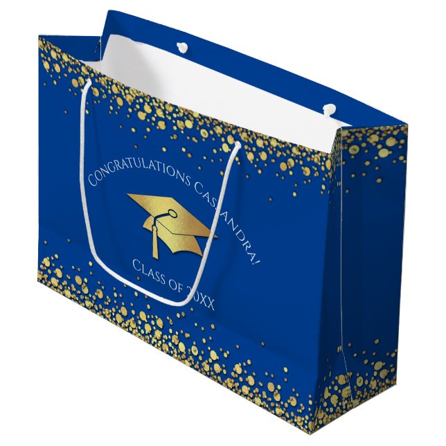 Blue and Gold Graduation Large Gift Bag (Front Angled)