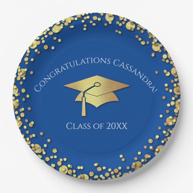 Blue and Gold Graduation Paper Plate (Front)