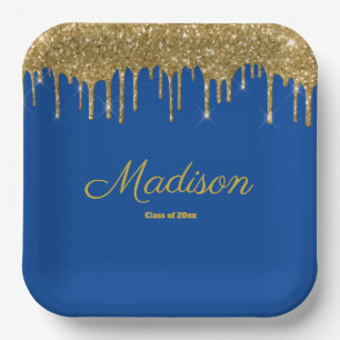 Blue and Gold Graduation Party Grad Class of 2024 Paper Plate