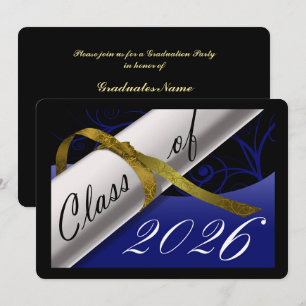 Blue and Gold Graduation Party Invitation