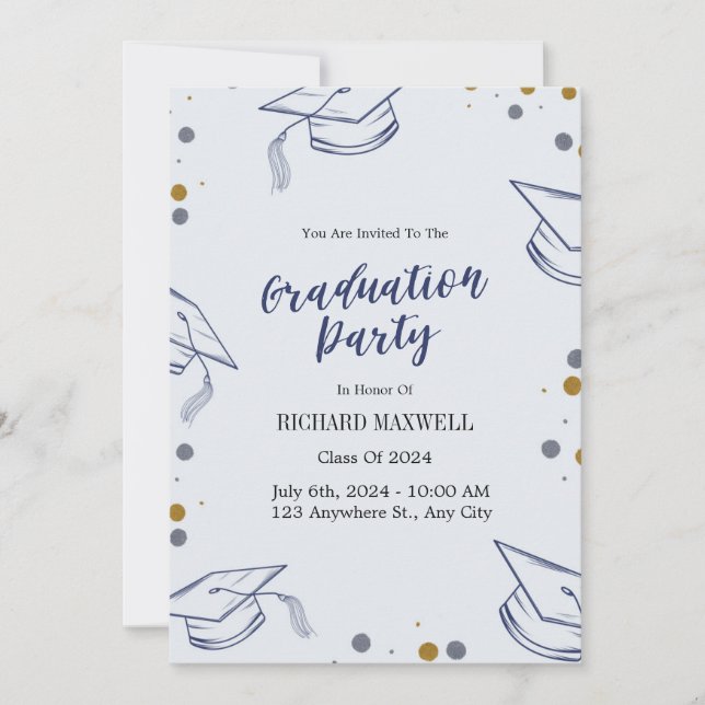 Blue and Gold Graduation Party Invitation (Front)