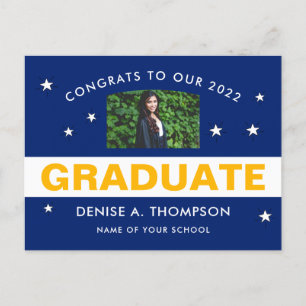 Blue and Gold Graduation Photo Congrats Postcard