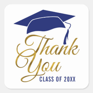 Blue And Gold Graduation Thank You Class Of 2025 Square Sticker
