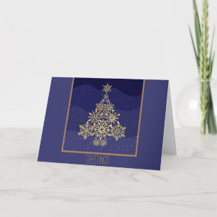 Blue and Gold Greetings of the Season Christmas Thank You Card
