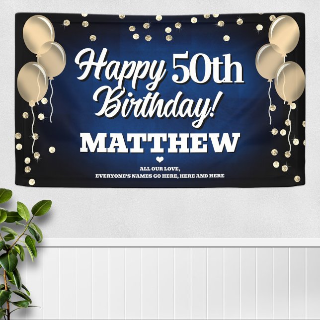 Blue and Gold Happy Birthday Banner (Creator Uploaded)