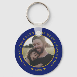 Blue And Gold Happy Father's Day Photo     Key Ring