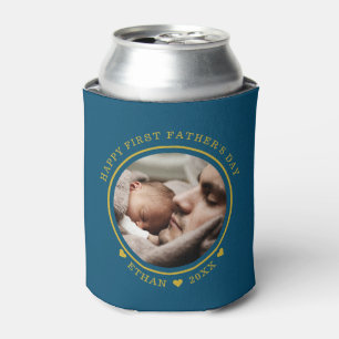Blue And Gold Happy First Father's Day Photo Can Cooler