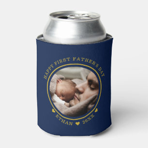 Blue And Gold Happy First Father's Day Photo Can Cooler