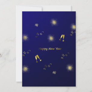 blue and gold happy new year holiday card