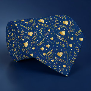 Blue and Gold Heart Pattern Custom Necktie