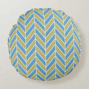 Blue And Gold Herringbone Round Cushion