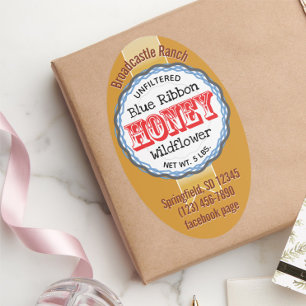 Blue and Gold Honey Jar Oval / Rectangle Stickers