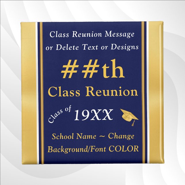 Blue and Gold, Inexpensive Class Reunion Gifts Magnet (Navy Blue, Gold and White, High School Reunion Favors. Class reunion souvenirs. 45th class reunion.)