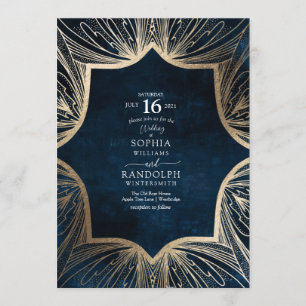 Blue and gold intricate pattern invitation