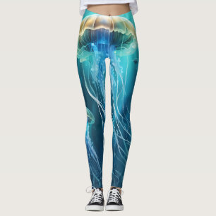 Blue and Gold Jellyfish Leggings