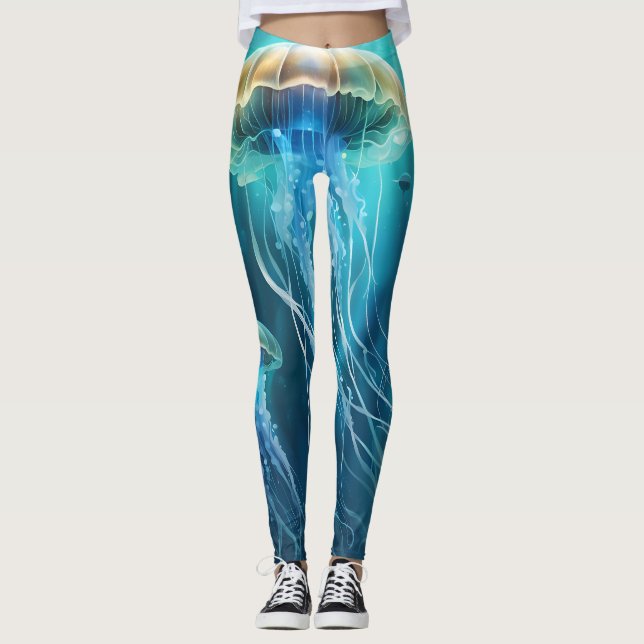 Blue and Gold Jellyfish Leggings (Front)