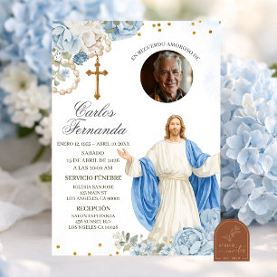 Blue and Gold Jesus Funeral Invitation