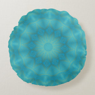 Blue and Gold Kaleidoscope Round Pillow