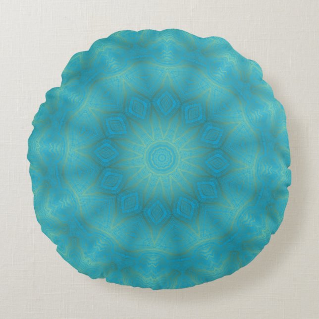 Blue and Gold Kaleidoscope Round Pillow (Front)