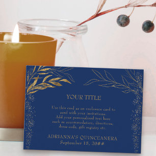 Blue and Gold Leaf Custom Reception Enclosure Card
