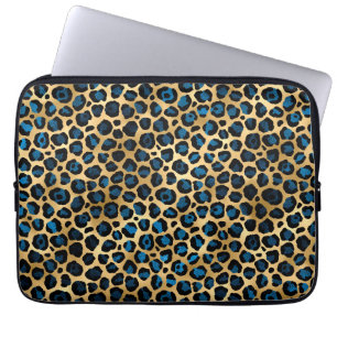 Blue and Gold Leapard print Laptop Sleeve