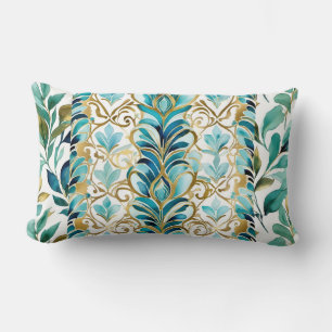 Blue and gold. Leaves and flourishes, stripes  Lumbar Cushion