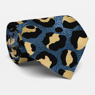Blue and Gold Leopard Print Tie